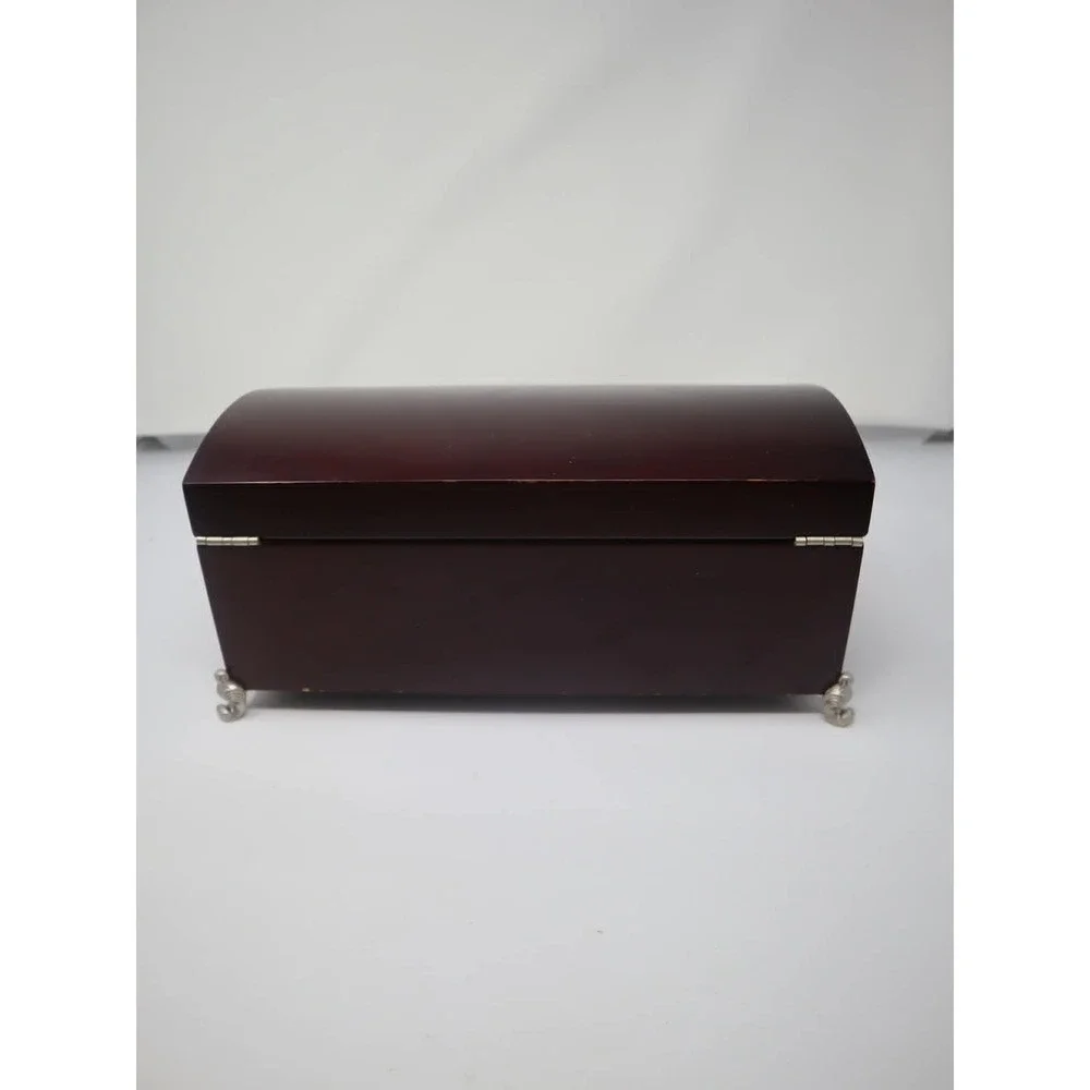 Dark Walnut Jewelry Box Kmart Wood Domed Mirror Scroll Feet Organizer Classic